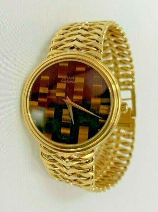 Pre - Owned Piaget Automatic 18k Yellow Gold Wristwatch Vintagetiger Eye Dial 34mm