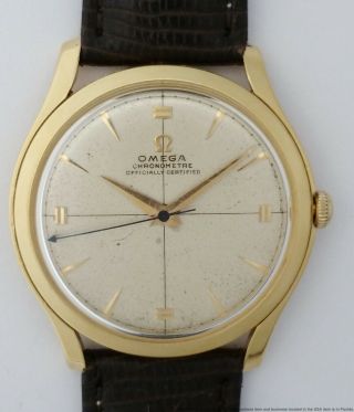 Extremely Rare Omega Dead Seconds Synchrobeat Cal 372 Chronometer 18k Gold