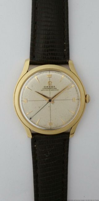 Extremely Rare Omega Dead Seconds Synchrobeat Cal 372 Chronometer 18k Gold 2
