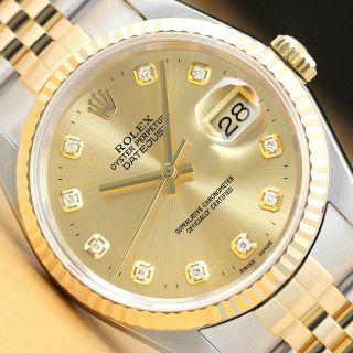 Rolex Mens 2 - Tone Datejust 16233 Champagne Diamond Dial Watch & Rolex Band
