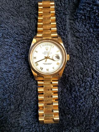 Rolex Day - Date 36 Yellow Gold Bark President 18078 Wristwatch - White Roman
