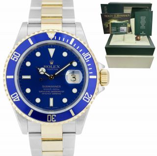 2007 Rolex Submariner 16613 Two - Tone Steel Gold Buckle Blue 40mm No - Holes Watch
