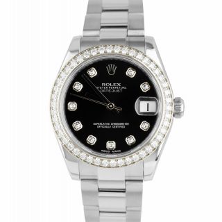 Rolex Datejust Mid - Size 31mm Black Factory Diamond Bezel Date Watch 178384