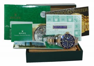 PAPERS 1998 Rolex Submariner 16613 Two Tone 18k Yellow Gold Blue 40mm Watch Box 2