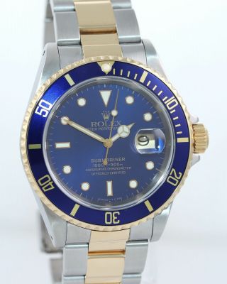 PAPERS 1998 Rolex Submariner 16613 Two Tone 18k Yellow Gold Blue 40mm Watch Box 3