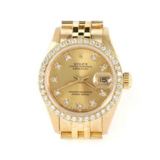 Rolex Oyster Date Just Diamond Bezel & Dial 18k Gold Ladies Watch 69178