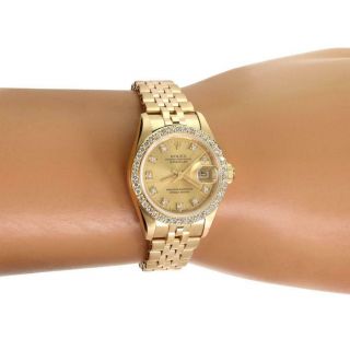 Rolex Oyster Date Just Diamond Bezel & Dial 18k Gold Ladies Watch 69178 3