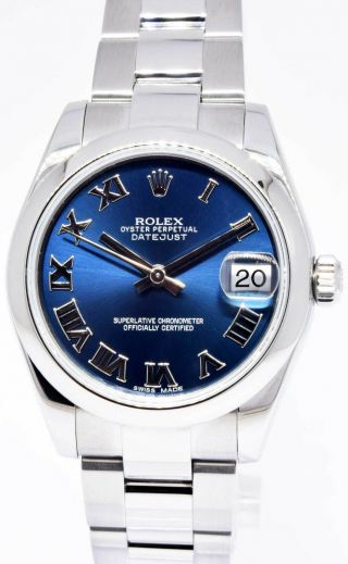 Rolex Datejust Steel Blue Roman Dial Ladies Midsize 31mm Automatic Watch 178240