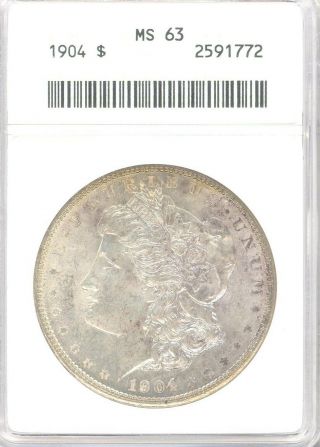 1904 " P " Morgan Silver Dollar $1 Anacs Ms63 Old Holder