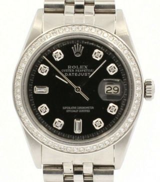 Mens Vintage Rolex Oyster Perpetual Datejust 36mm Black Color Diamond Dial Watch