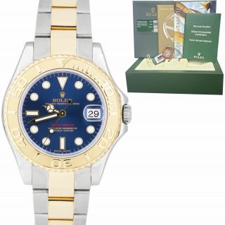 2013 Rehaut Rolex Yacht - Master Two - Tone Mid - Size Blue 35mm Watch 168623 Full Set