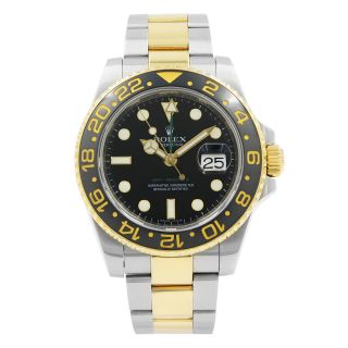 Rolex Gmt - Master Ii Steel Gold Black Dial Ceramic Bezel Mens Watch 116713