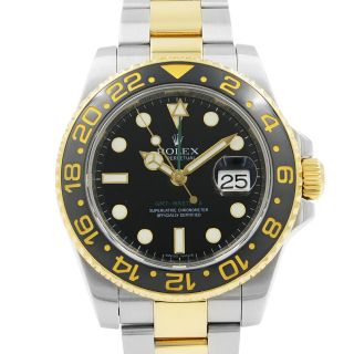 Rolex GMT - Master II Steel Gold Black Dial Ceramic Bezel Mens Watch 116713 2