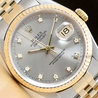 Rolex Mens Datejust 16233 Factory Diamond 18k Yellow Gold Stainless Steel Watch