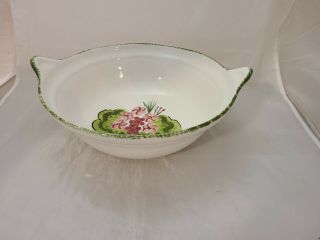 Vtg N.  S.  Gustin Co Ceramic Hand Decorated Floral 2 Handle Large Serving Bowl
