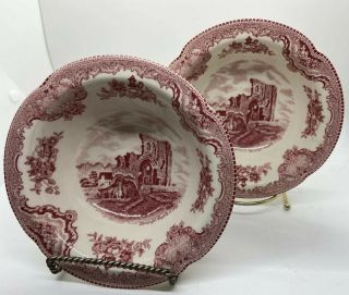 Johnson Brothers " Old Britain Castles " Pink Rim Cereal Bowls (2) England