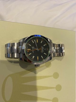 Rolex Milgauss Green Crystal Black Dial Watch 116400V Orig Owner W/box & Papers 2
