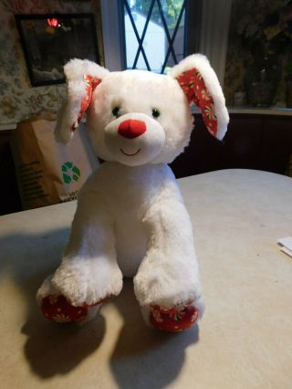 Build A Bear White Christmas Peppermint Design Puppy Dog Green Eyes Plush 13 "