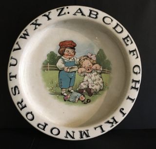 1915 Buffalo Pottery Dolly Dingle Billy Mumps Broken Doll Child’s Alphabet Dish