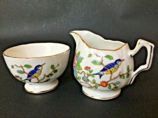 Aynsley Bone China Pembroke Bird Florals Mini Sugar Bowl & Creamer Set