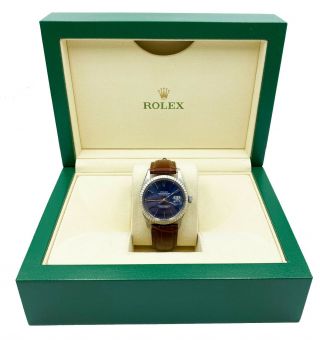 Rolex Datejust 16030 Blue Dial Stainless Steel Leather Strap