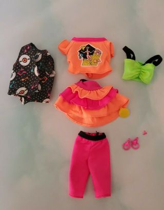 Clothing Outfit For Blonde Barbie Rocker Music Notes Neon Pink W Ring Earrings,