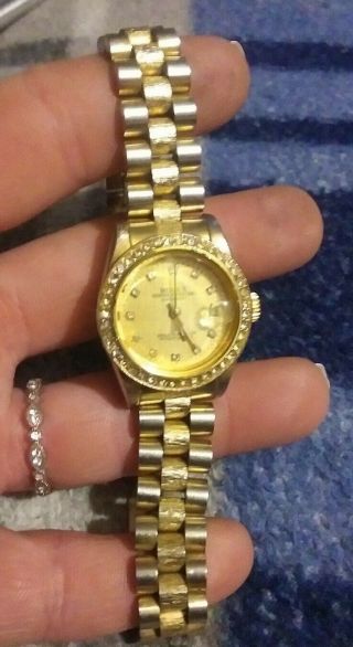 Ladies 1991 Rolex President 69178 Date 18k Yellow Gold & Diamond Wristwatch 26mm