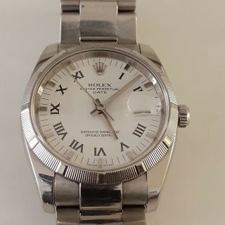 Rolex Date 34 Mm Steel Automatic White Roman Oyster Watch 115210 Circa 2007
