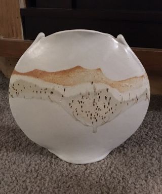 Vintage Southwest Style Lg.  Pillow Vase Ceramic Vessel Signed White 9”h X 7.  5”w