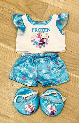 Build A Bear Disney Frozen Elsa Anna 2 Pc Blue Pajama Set Outfit With Slippers