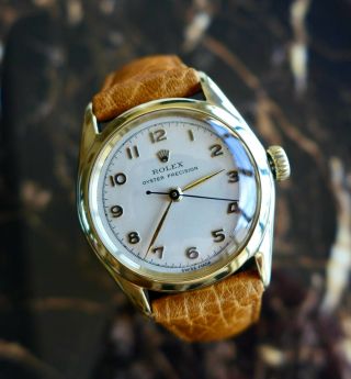 A Mid - Size Vintage 1952 Rolex Oyster Precision 10ct Solid Gold Watch