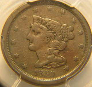 1850 1/2c Pcgs F12 Braided Hair Half Cent Fine Tough Later Key Date Coin