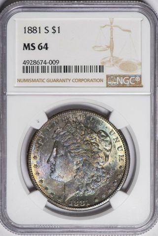 1881 - S Morgan Ngc Ms64 Color - Toned Silver Dollar
