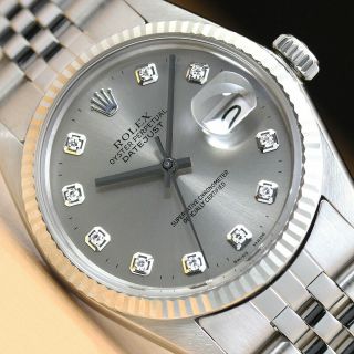 Mens Rolex Datejust Gray Diamond 18k White Gold & Stainless Steel Watch
