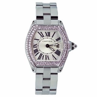 Cartier Roadster Ladies Diamond Bezel Silver Dial Stainless Watch W62016v3