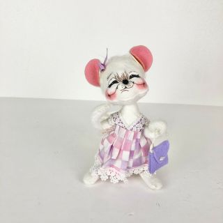 Annalee 2003 Little White Girl Mouse With Dress And Purple Purse 6”