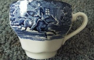 4 Staffordshire China LIBERTY BLUE Cup & Saucer Old North Church Paul Revere Set 2
