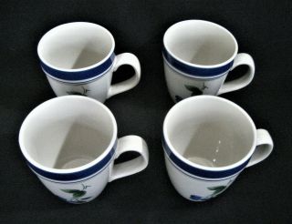 Ll Bean Stoneware Blueberry Pattern 4 - Coffee Or Hot Tea Mugs 4 1/2 " 16 Oz