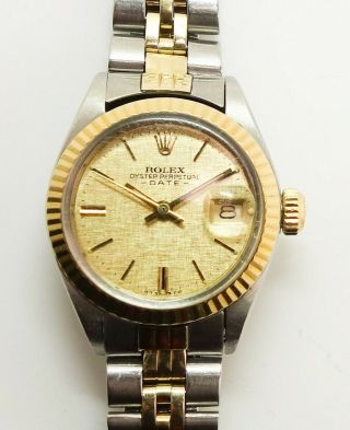 Rolex Ladies Oyster Perpetual Date Datejust Stainless 14k Gold Wristwatch 6917