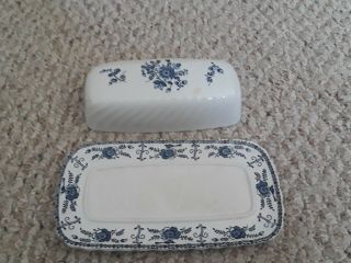 Vintage Johnson Brothers Indies Blue Hand Engraving 1/4 Lb Covered Butter Dish