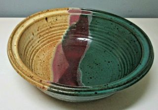 Colorful Glazed 9.  75 " Stoneware Bowl Handcrafted Art Pottery Signed By Artist