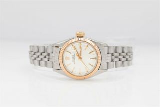 Estate $6000 Rolex Oyster Factory 18k Rose Gold Ss Ladies Dress Watch Rare Wty