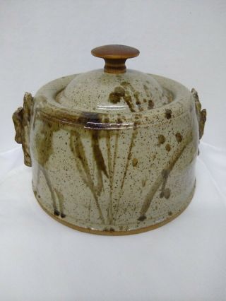 Vintage Salt Glazed Stoneware Art Pottery Crock Dish With Lid Circa1981