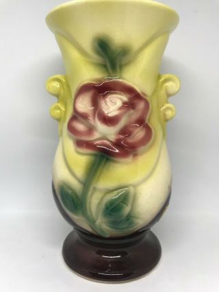 Vintage Mid Century - Brush Mccoy Pottery - A Red Rose Handled Vase 8 " 856 Usa