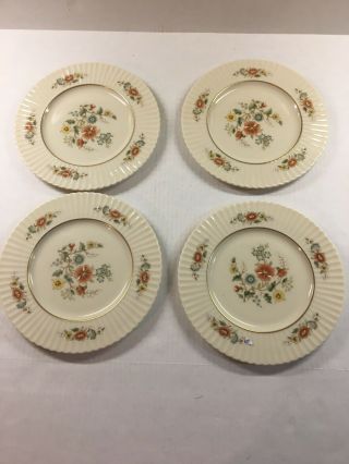 4 Lenox Temple Blossom Dinner Plates Orange and Yellow Flowers,  Gold Trim 8.  5 