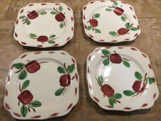 4 Blue Ridge Pottery Apple Square Plates 7.  5 Inches
