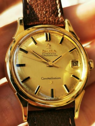 Omega Constellation Solid 18k Gold Chronometer Vintage Men ' s Swiss Wristwatch 3