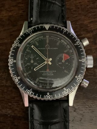 Nivada Grenchen Chronograph Vintage Aviator Sea Diver Watch.  D - 38mm.  Running Ok.