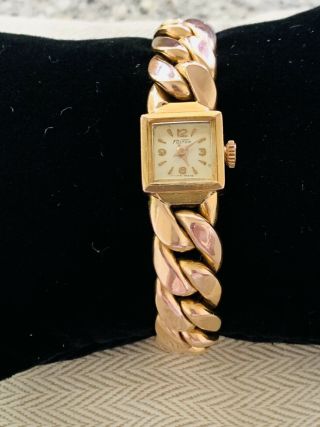 Rare Vintage Solid 18k Rose Gold Curb Fulton Swiss Made Watch 27.  35 Grams
