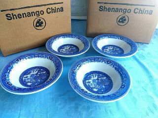 Set Of 4 Vintage Shenango China Blue Willow 6 1/4” Soup Bowls.  Newcastle,  Pa.